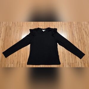 NWOT On 34th Black Long Sleeve Top with Ruffle Detail